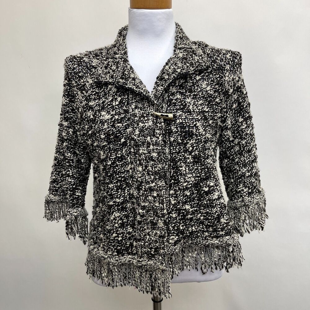 St. John Sport Women's Sweater Petite‎ P Black White Wool Blend